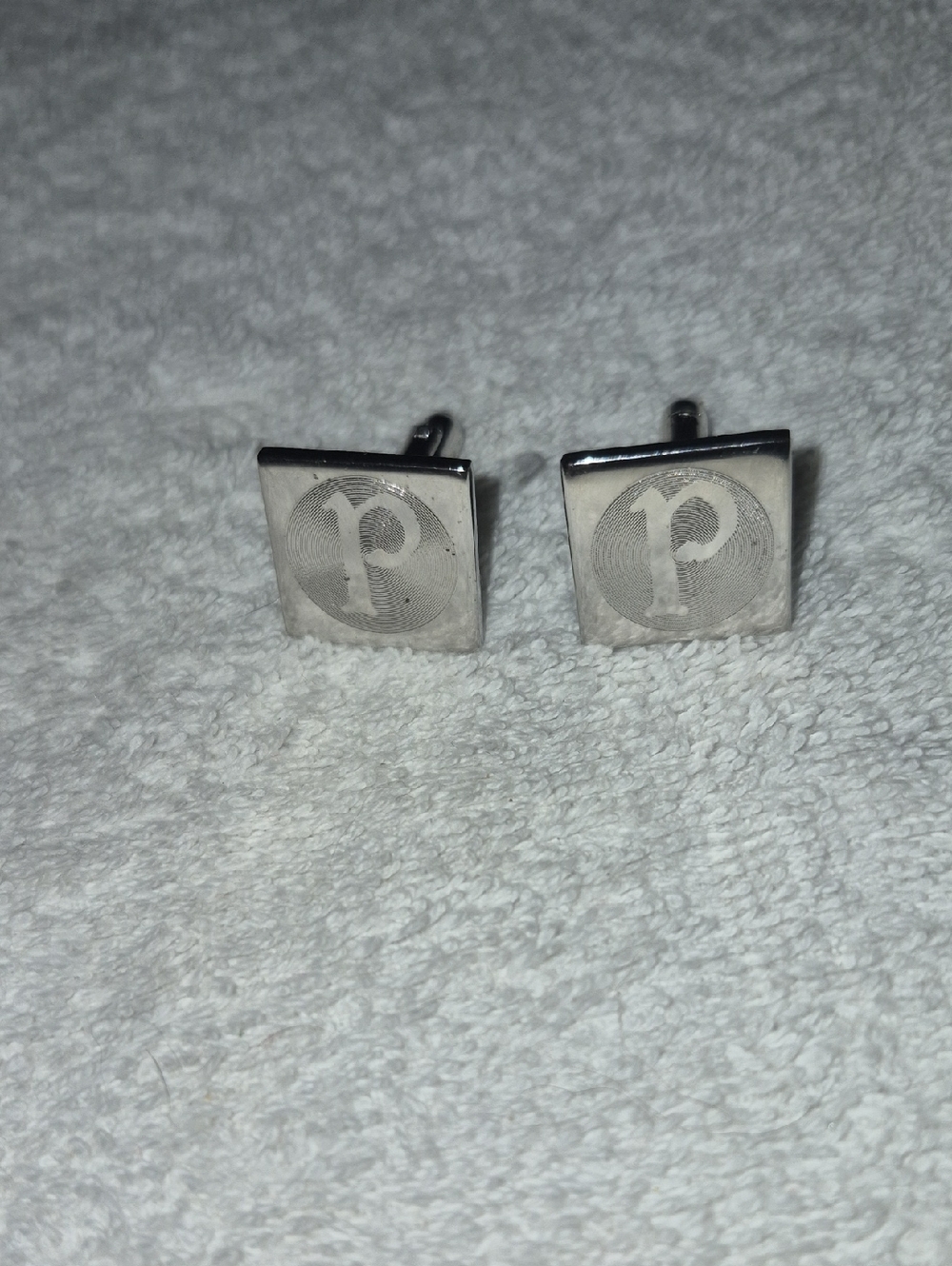 Unsigned Silver Square 'P' Monogram Cufflinks